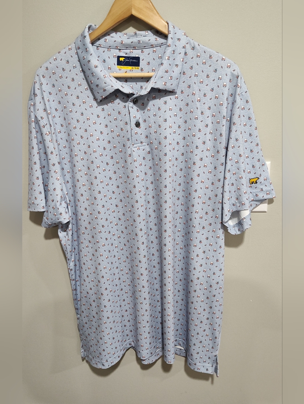 Jack Nicklaus Polo Shirt Men's XXL, Lemonade In Glasses, Yellow Bear Logo, Golf